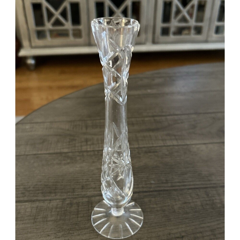 Vintage Pinwheel And Starburst Cut Crystal Bud Vase